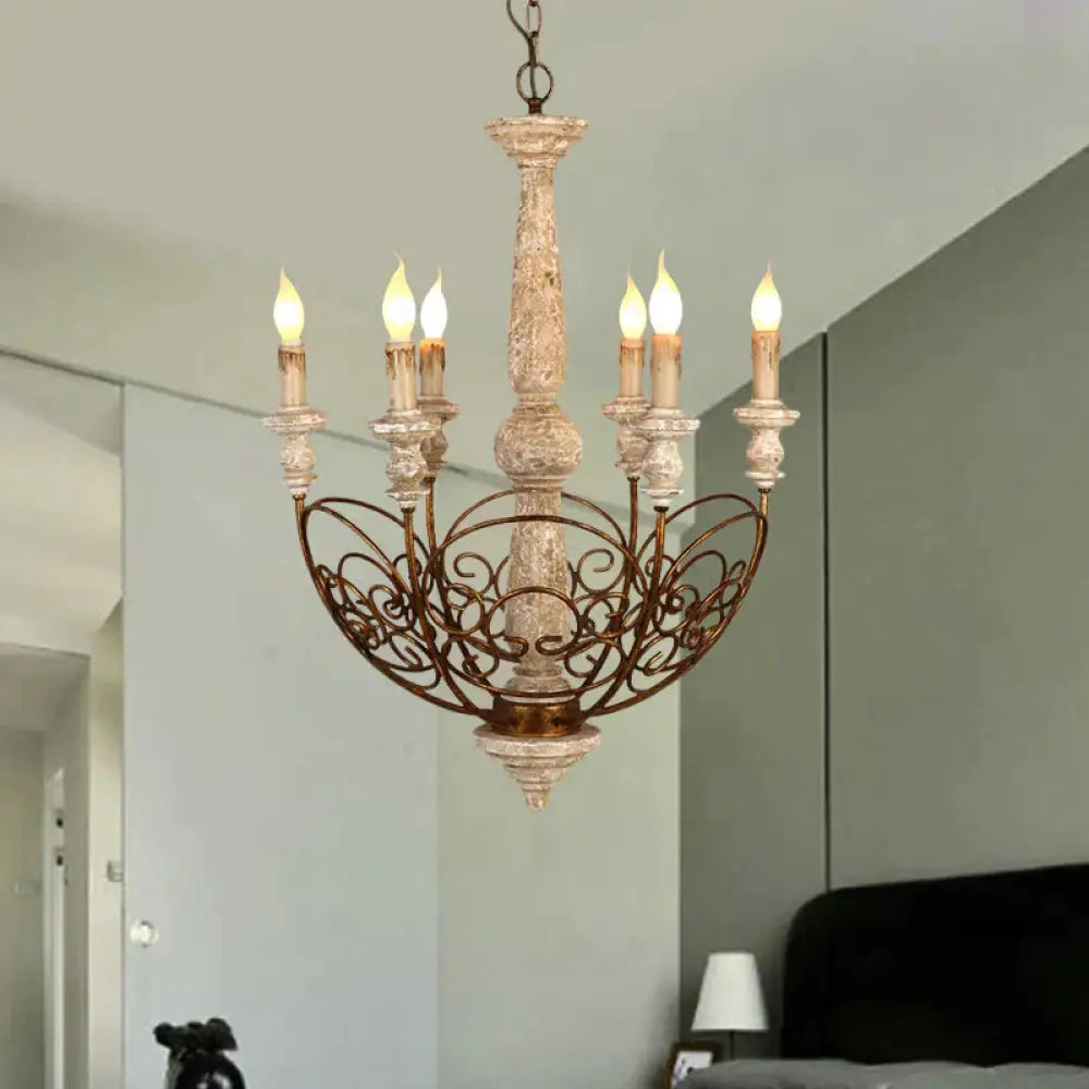 Brass 6 Lights Chandelier Lighting Rustic Wooden Candelabra Pendant Lamp For Living Room