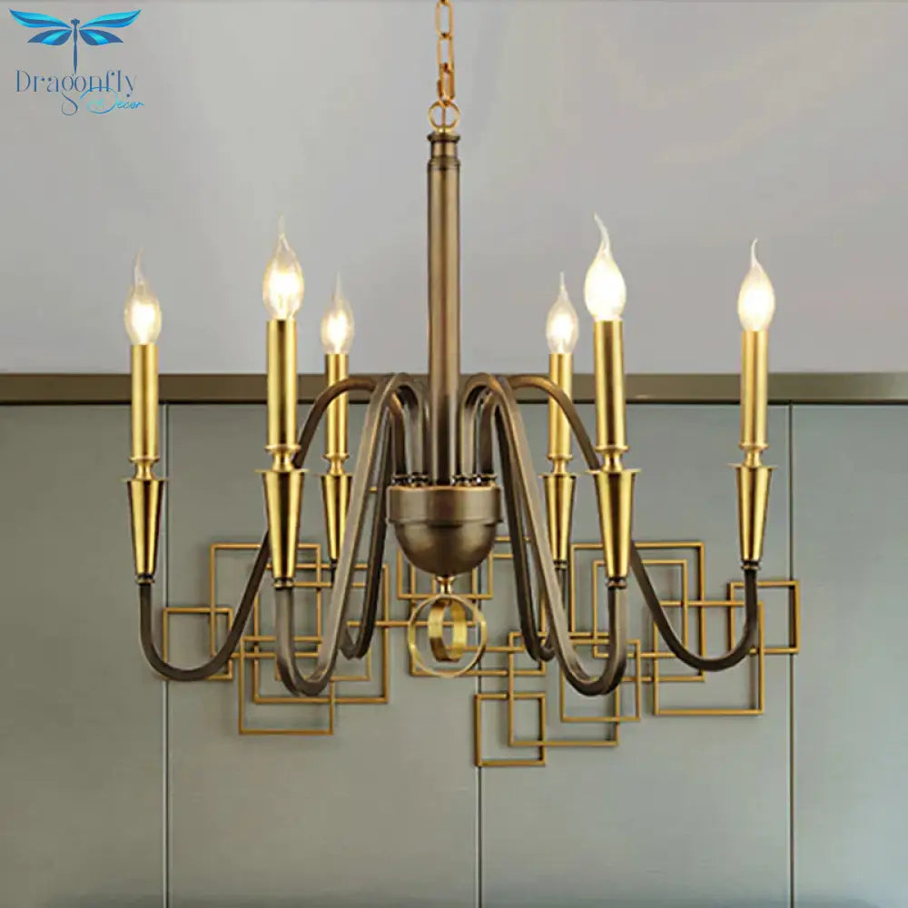 Brass Candle Ceiling Pendant Light Traditional Metal 6/8 Lights Living Room Chandelier Fixture