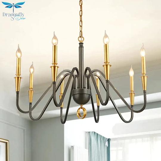 Brass Candle Ceiling Pendant Light Traditional Metal 6/8 Lights Living Room Chandelier Fixture
