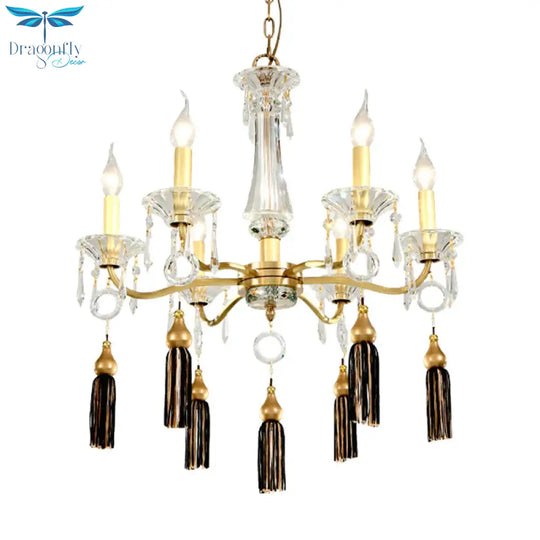 Brass Candlestick Chandelier Lamp Traditional Crystal 6 - Light Dining Table Pendant Light With