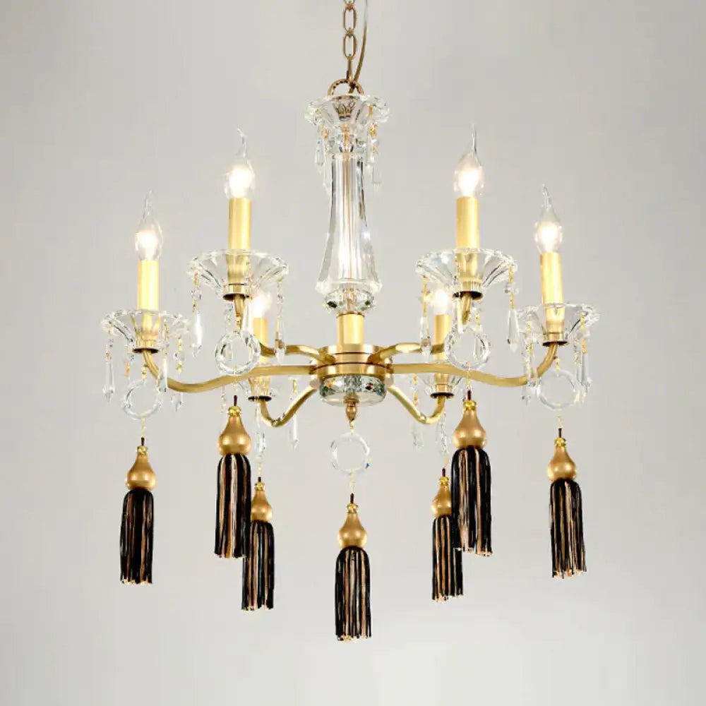 Brass Candlestick Chandelier Lamp Traditional Crystal 6 - Light Dining Table Pendant Light With