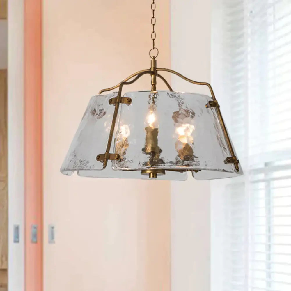 Brass Conic Chandelier Light Fixture Vintage Clear Ripple Glass 3/5 Lights Dining Room Ceiling Lamp