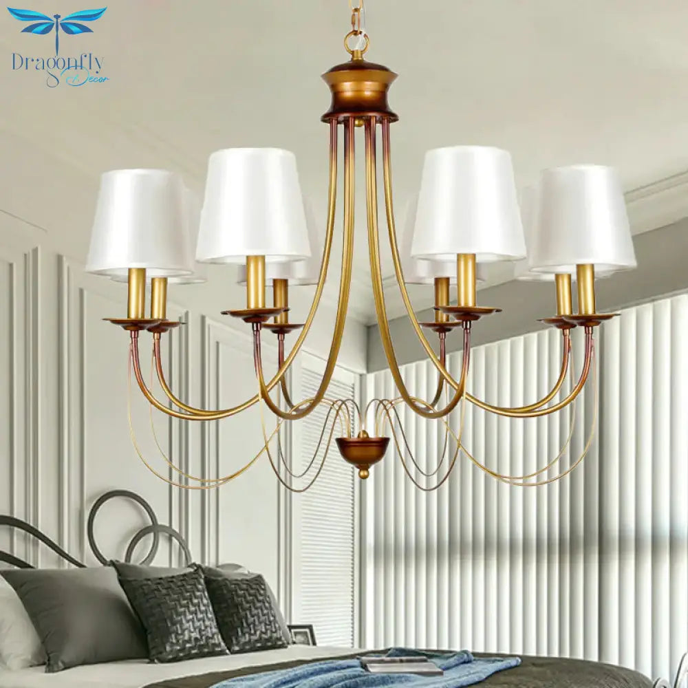 Brass Finish Ceiling Light With White Fabric Lamp Shade3/5/6 Lights