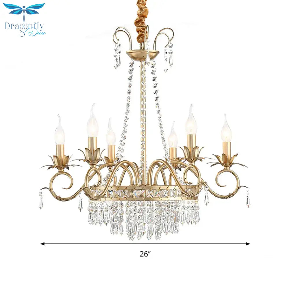 Brass Finish Curved Arm Ceiling Chandelier With Candle Accent Contemporary Crystal 4/6 Bulbs