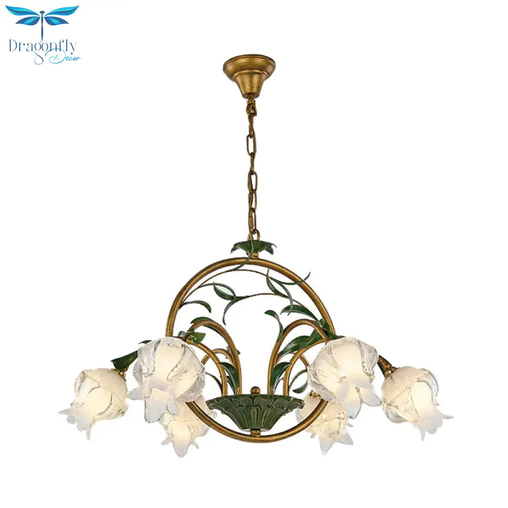 Brass Floral Chandelier Pendant Light Pastoral Style Metal 6/8/10 Heads Living Room Led Hanging Lamp