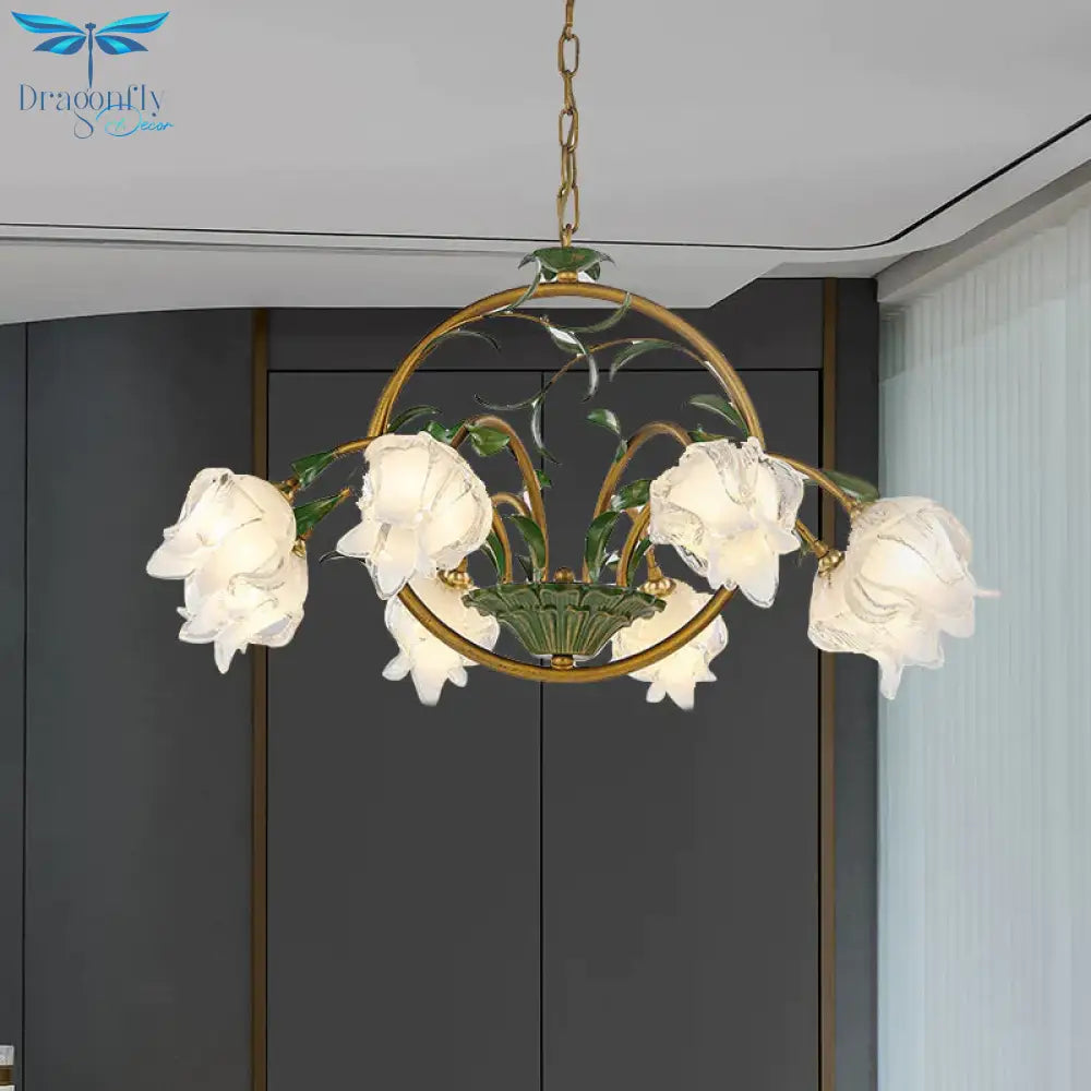 Brass Floral Chandelier Pendant Light Pastoral Style Metal 6/8/10 Heads Living Room Led Hanging Lamp