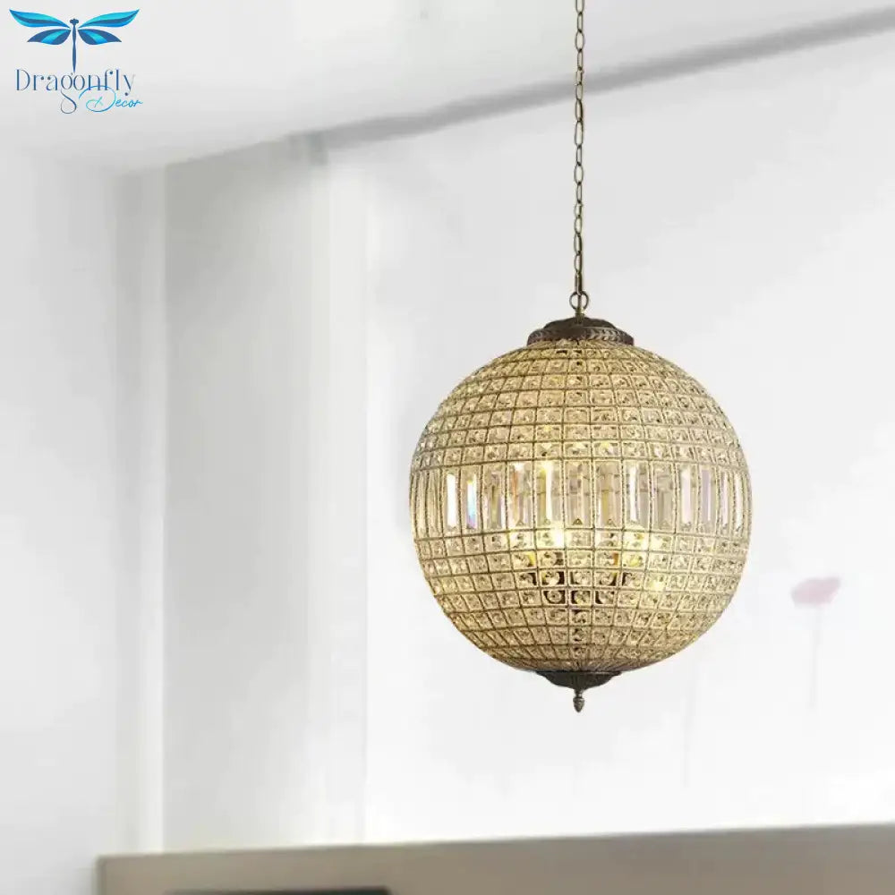 Brass Globe Shaped Chandelier Lighting Fixture Contemporary 1/3 Lights Crystal Pendant Lamp