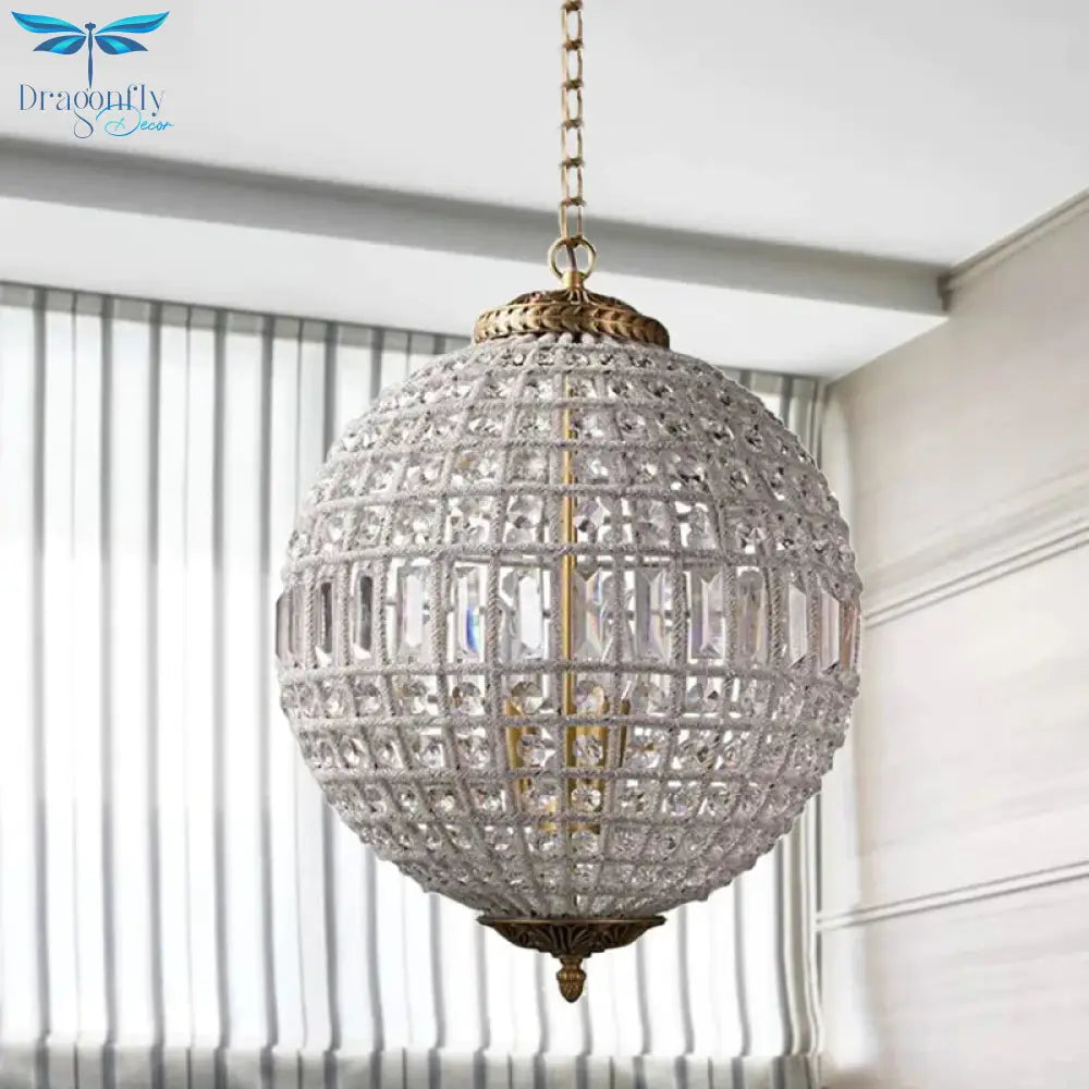 Brass Globe Shaped Chandelier Lighting Fixture Contemporary 1/3 Lights Crystal Pendant Lamp