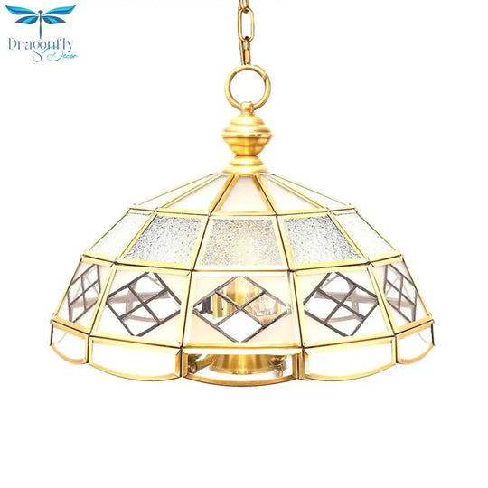 Brass Hemisphere Chandelier Colonial Frosted Glass 4 Bulbs Pendant Light Fixture For Living Room