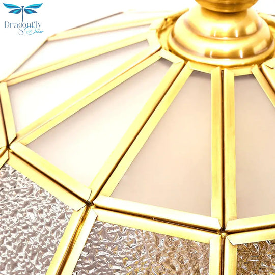 Brass Hemisphere Chandelier Colonial Frosted Glass 4 Bulbs Pendant Light Fixture For Living Room