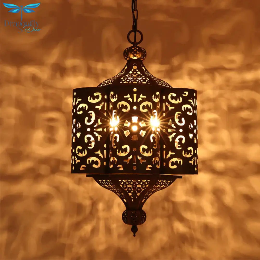 Brass Hollow - Out Chandelier Light Antiqued Metal 6 Bulbs Restaurant Hanging Ceiling Lamp
