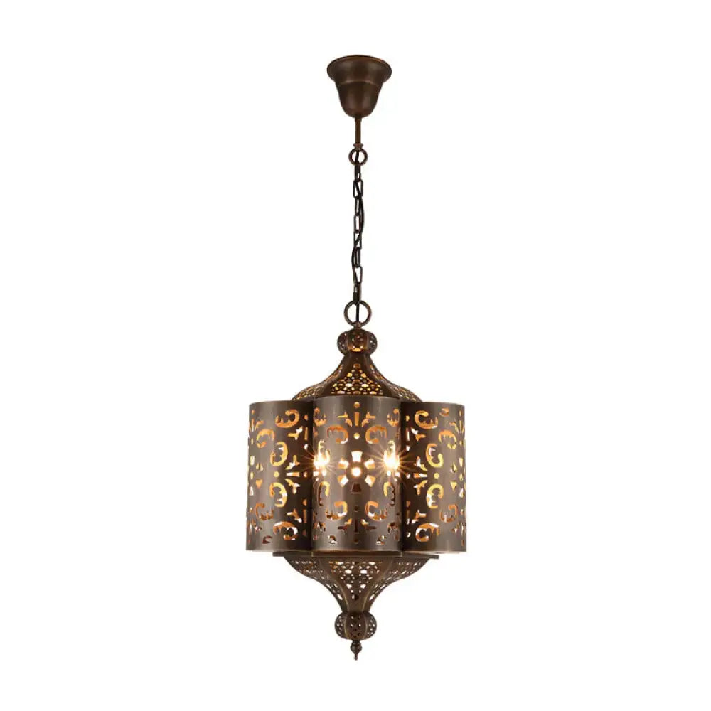 Brass Hollow - Out Chandelier Light Antiqued Metal 6 Bulbs Restaurant Hanging Ceiling Lamp