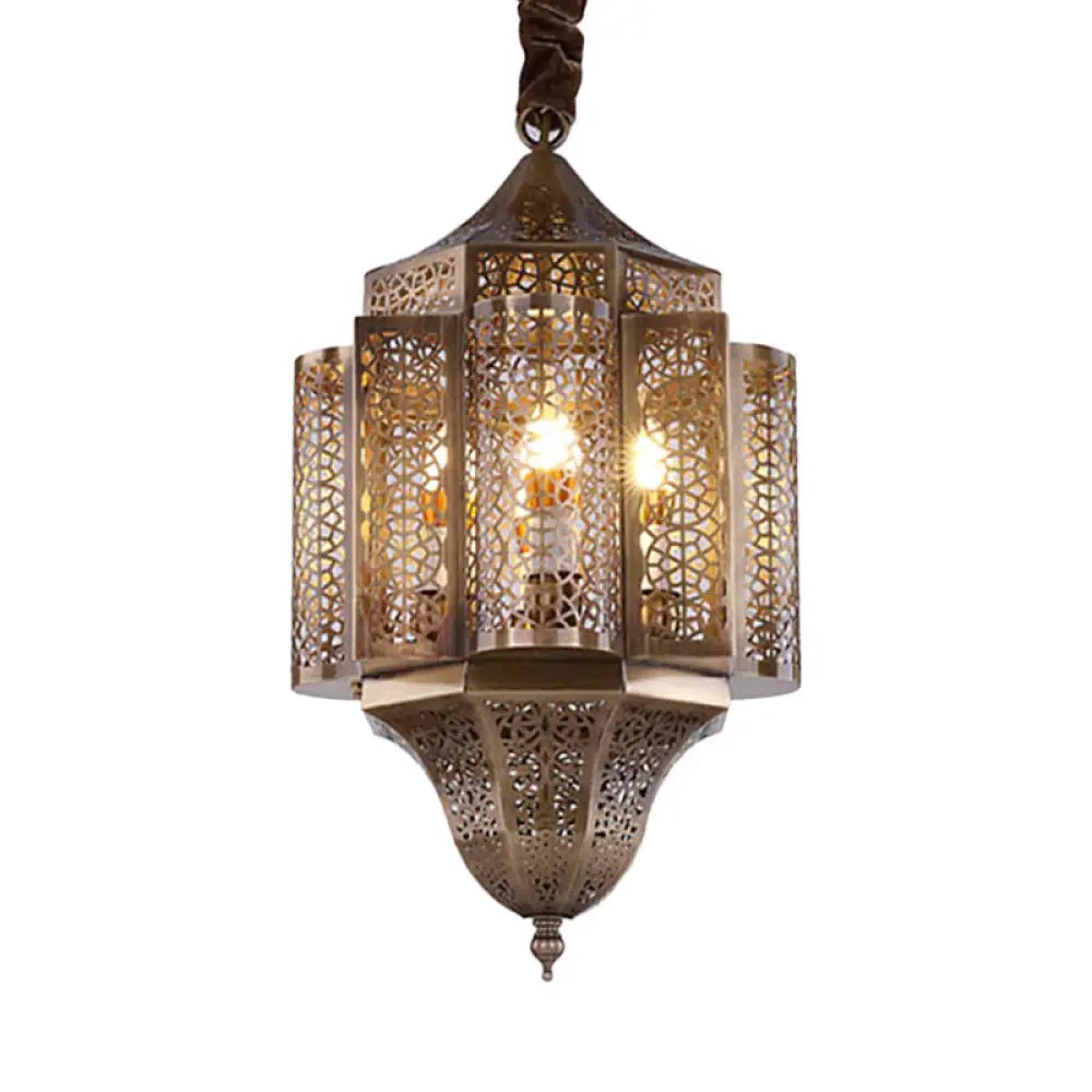 Brass Lantern Suspension Lamp Arab Metal 3 - Bulb Restaurant Chandelier Pendant Light