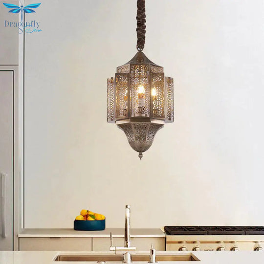 Brass Lantern Suspension Lamp Arab Metal 3 - Bulb Restaurant Chandelier Pendant Light