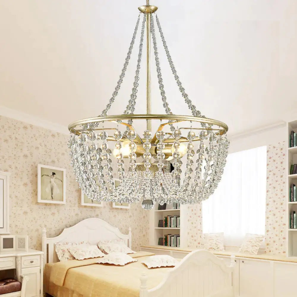 Brass Laser - Cut Empire Chandelier Nordic Crystal 4 Bulbs Pendant Light Fixture For Bedroom