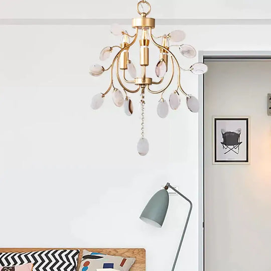 Brass Leaf Chandelier Lighting Modern Metal 3/6 Bulbs Pendant Light Fixture For Bedroom 3 /