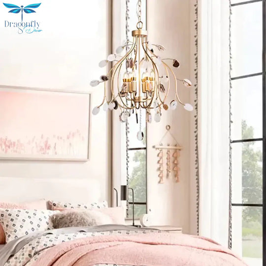 Brass Leaf Chandelier Lighting Modern Metal 3/6 Bulbs Pendant Light Fixture For Bedroom