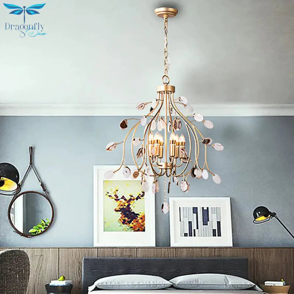 Brass Leaf Chandelier Lighting Modern Metal 3/6 Bulbs Pendant Light Fixture For Bedroom