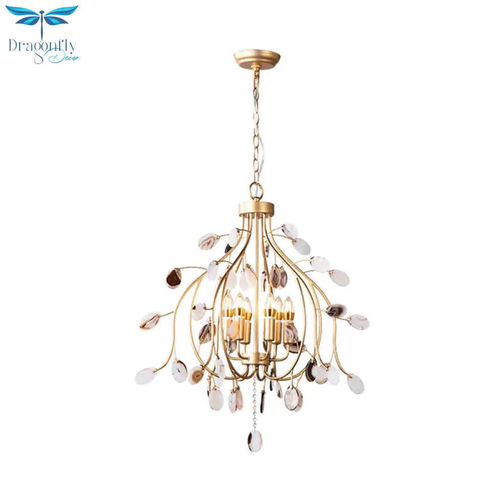 Brass Leaf Chandelier Lighting Modern Metal 3/6 Bulbs Pendant Light Fixture For Bedroom