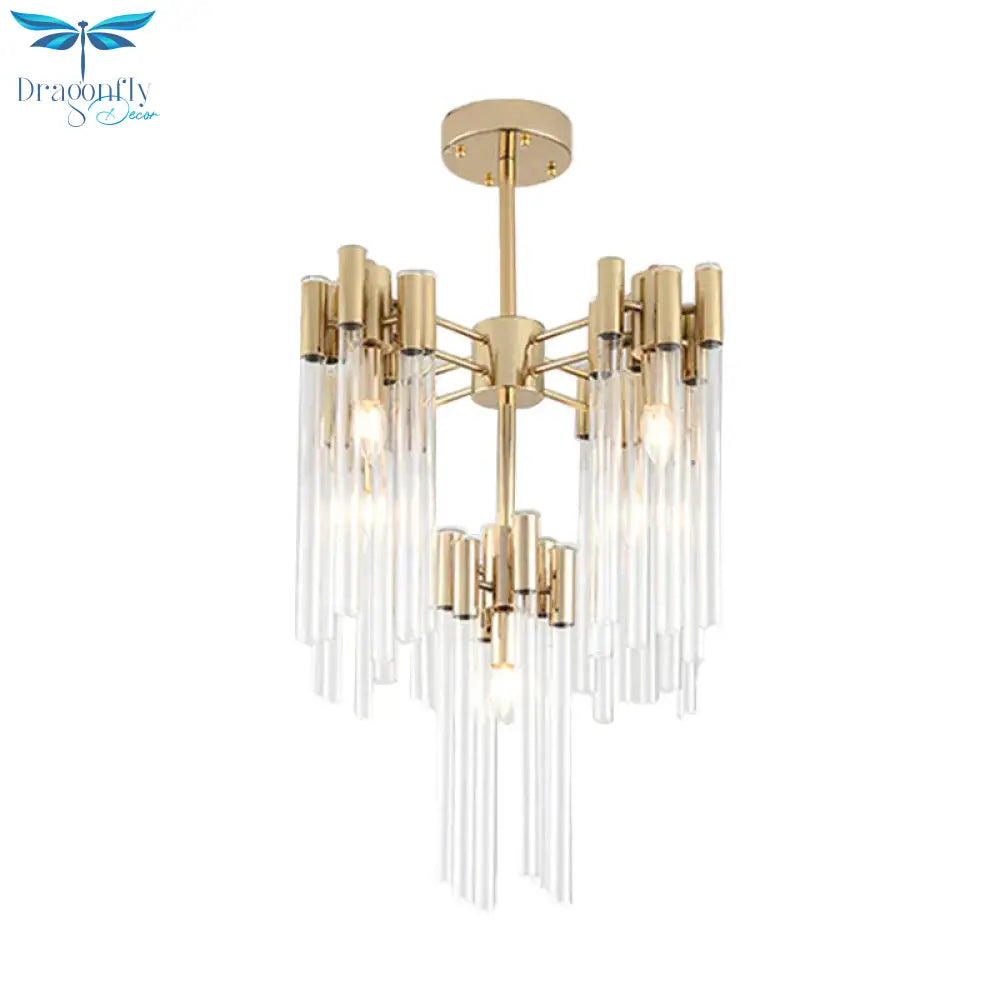 Brass Radial Hanging Lamp Traditional Fluted Crystal 5/9 Heads Dining Room Chandelier Light