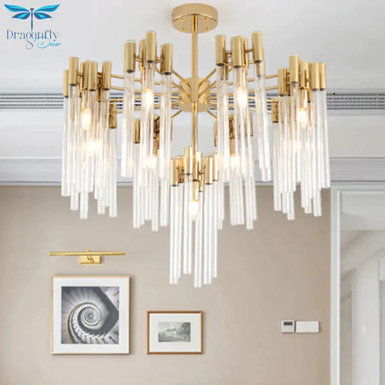 Brass Radial Hanging Lamp Traditional Fluted Crystal 5/9 Heads Dining Room Chandelier Light