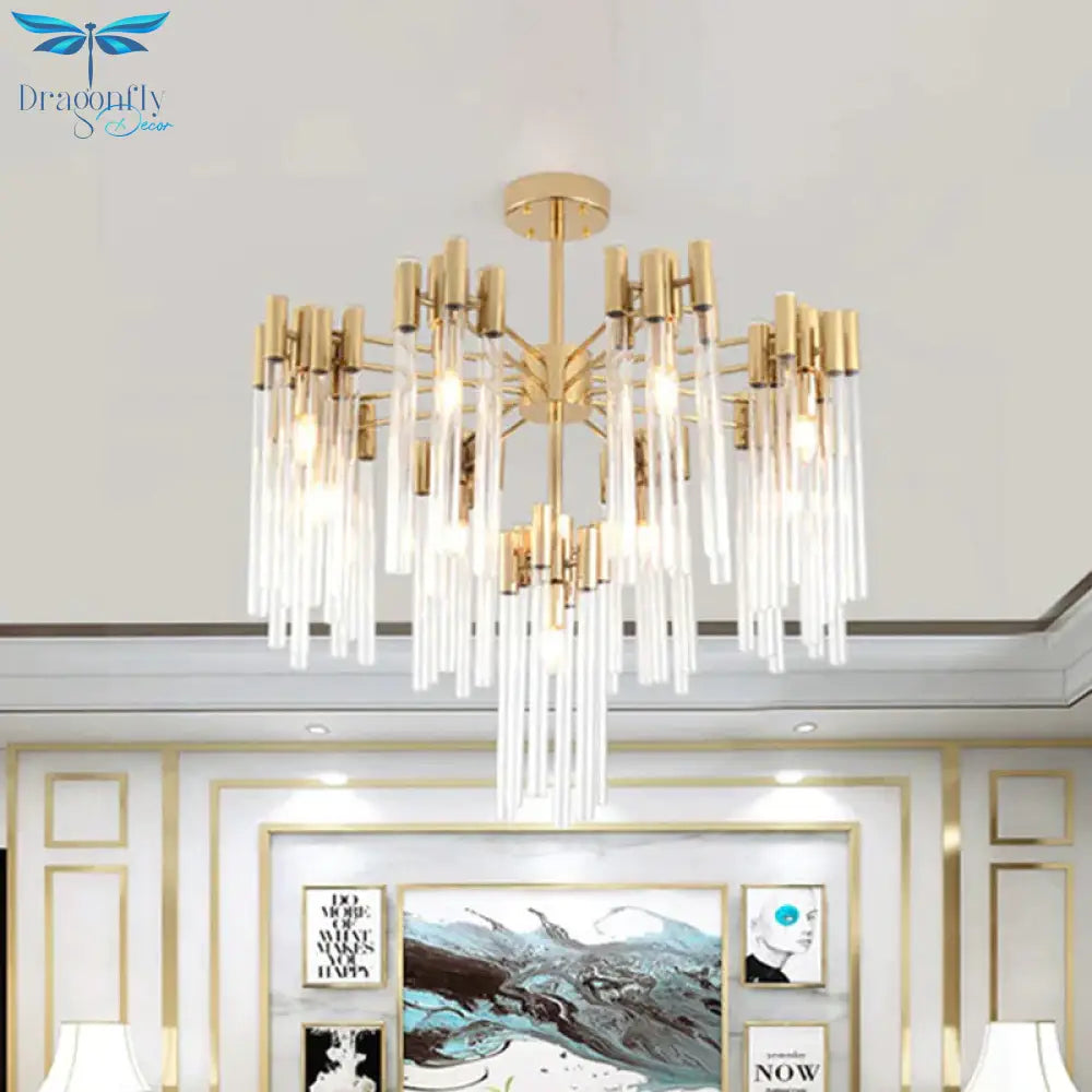 Brass Radial Hanging Lamp Traditional Fluted Crystal 5/9 Heads Dining Room Chandelier Light