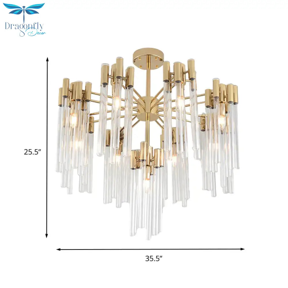 Brass Radial Hanging Lamp Traditional Fluted Crystal 5/9 Heads Dining Room Chandelier Light