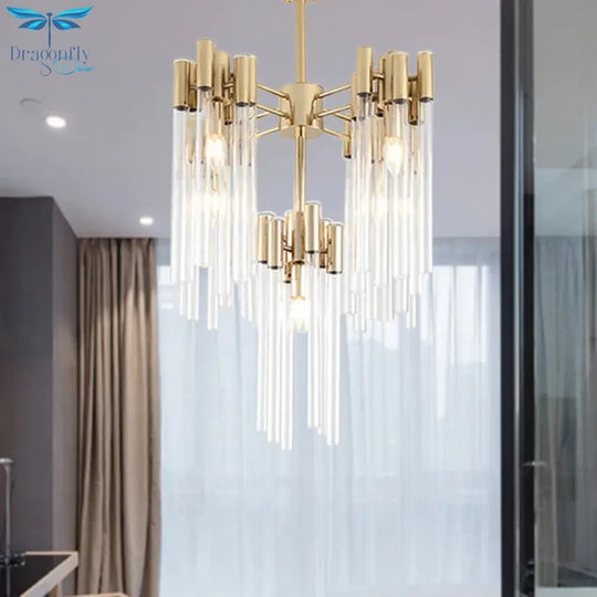 Brass Radial Hanging Lamp Traditional Fluted Crystal 5/9 Heads Dining Room Chandelier Light