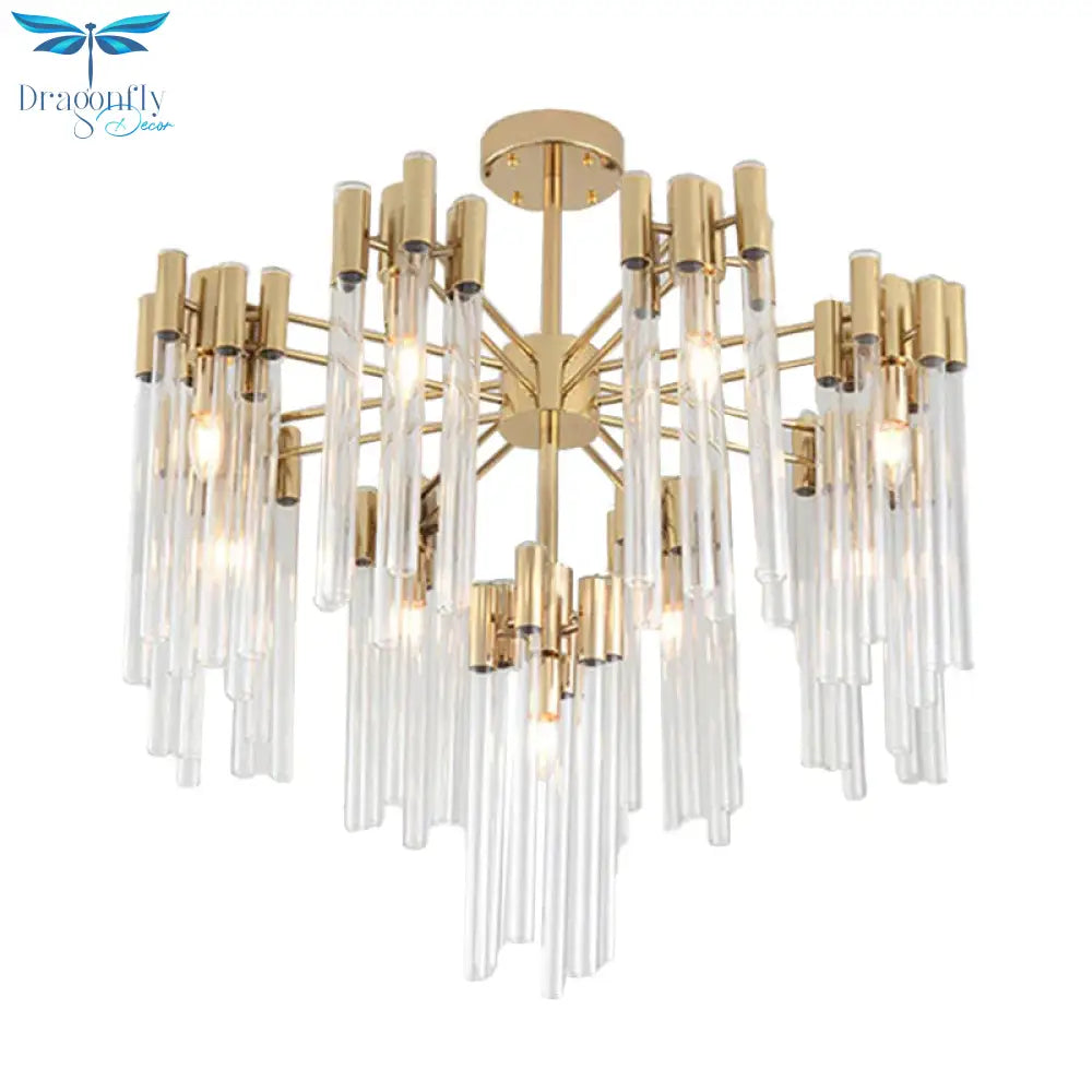 Brass Radial Hanging Lamp Traditional Fluted Crystal 5/9 Heads Dining Room Chandelier Light