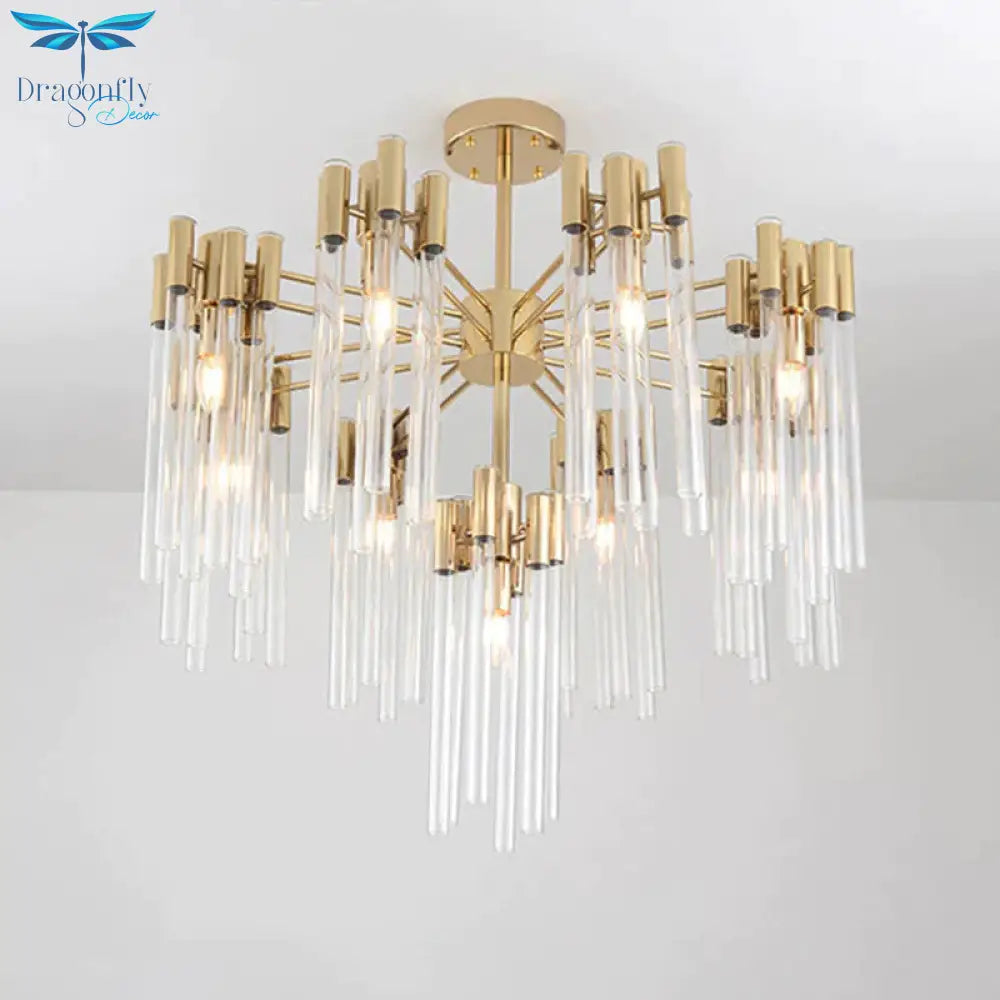 Brass Radial Hanging Lamp Traditional Fluted Crystal 5/9 Heads Dining Room Chandelier Light