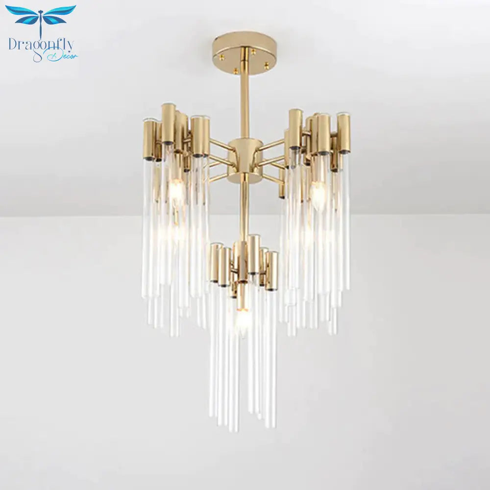Brass Radial Hanging Lamp Traditional Fluted Crystal 5/9 Heads Dining Room Chandelier Light