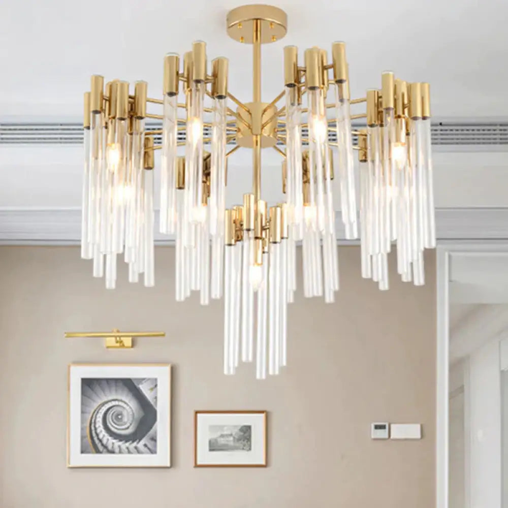 Brass Radial Hanging Lamp Traditional Fluted Crystal 5/9 Heads Dining Room Chandelier Light 9 /