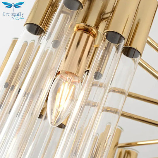 Brass Radial Hanging Lamp Traditional Fluted Crystal 5/9 Heads Dining Room Chandelier Light