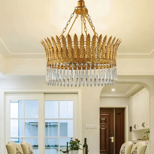 Brass Round Chandelier Lamp Traditional Metal And Crystal 4/6 Lights Living Room Hanging Light 4 /