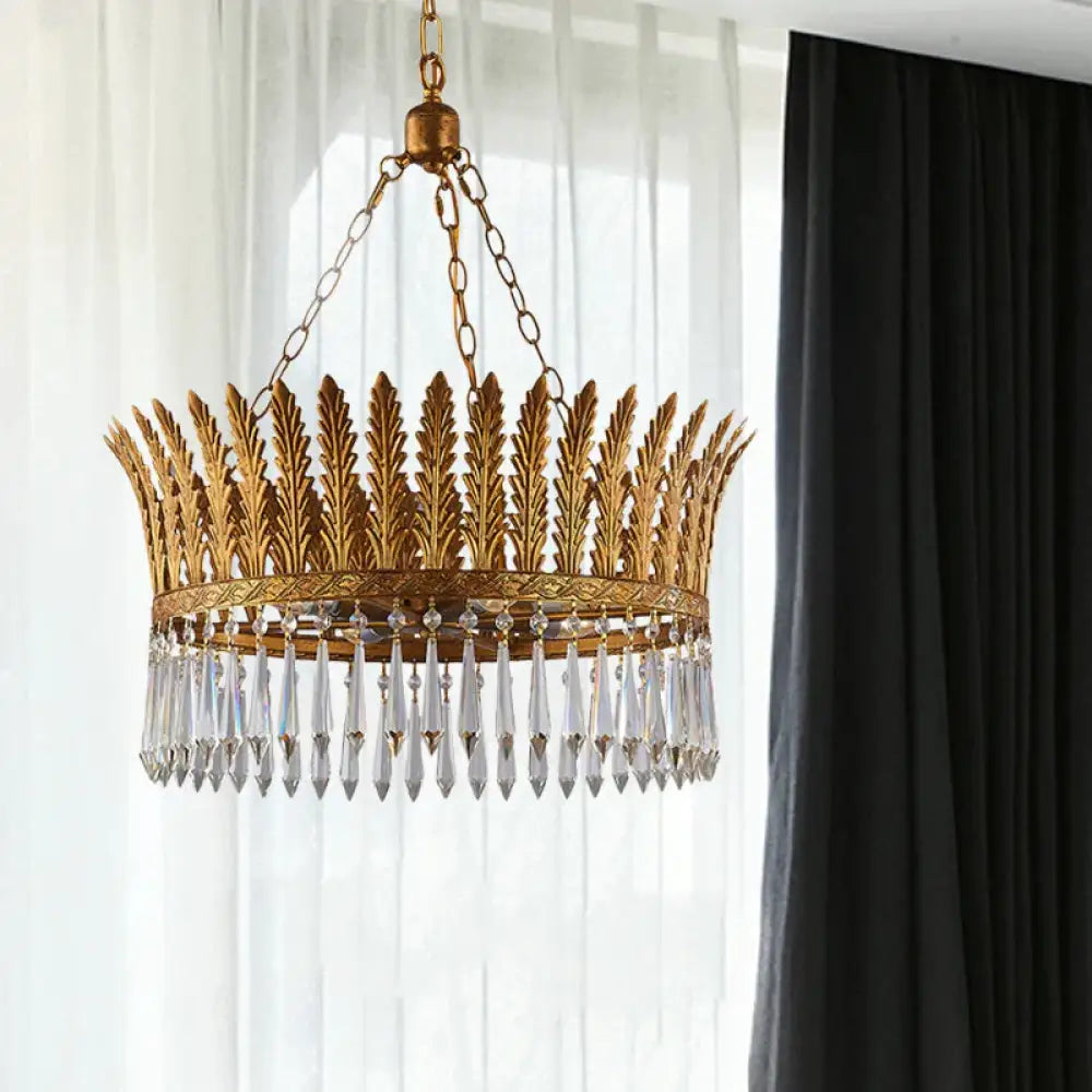 Brass Round Chandelier Lamp Traditional Metal And Crystal 4/6 Lights Living Room Hanging Light 6 /