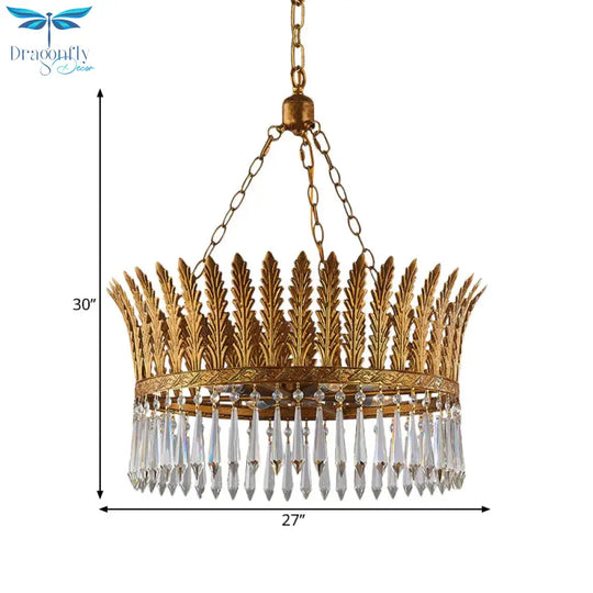 Brass Round Chandelier Lamp Traditional Metal And Crystal 4/6 Lights Living Room Hanging Light
