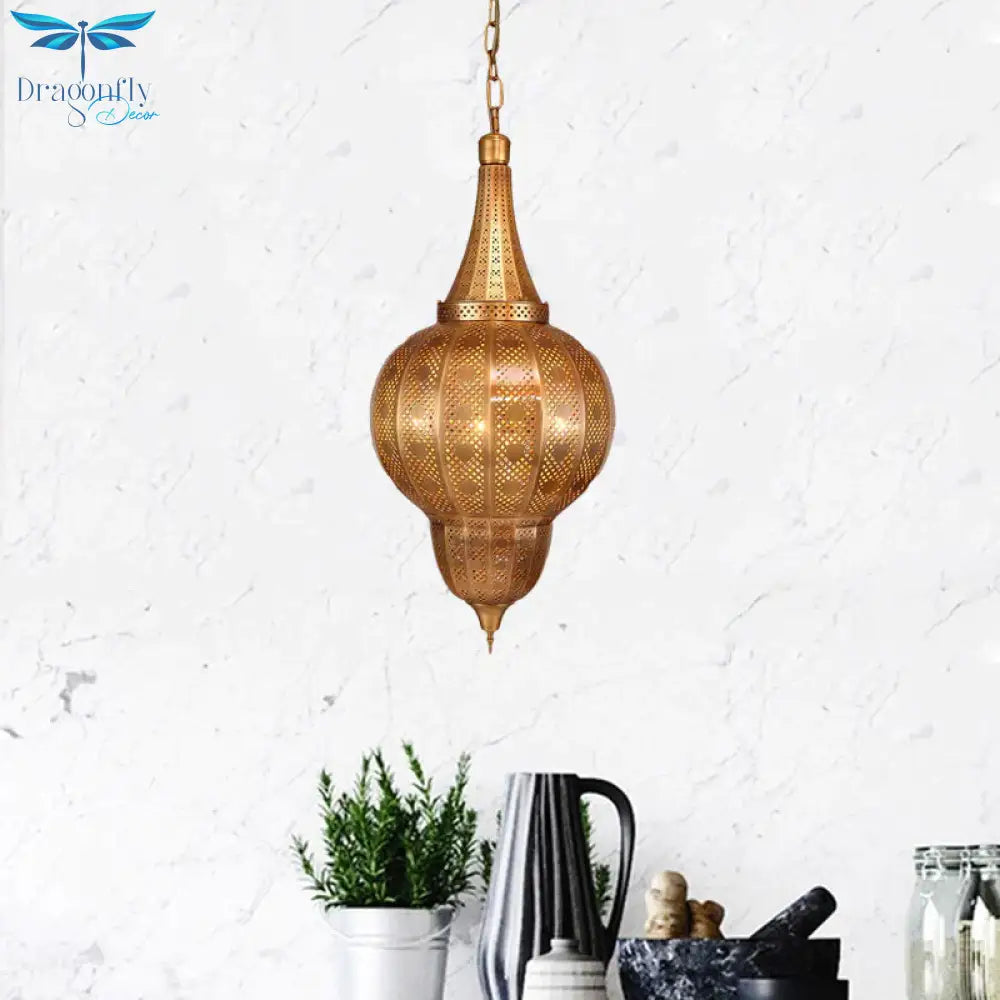 Brass Sphere Pendant Chandelier Arabian Metal 7 Lights Restaurant Hanging Ceiling Light