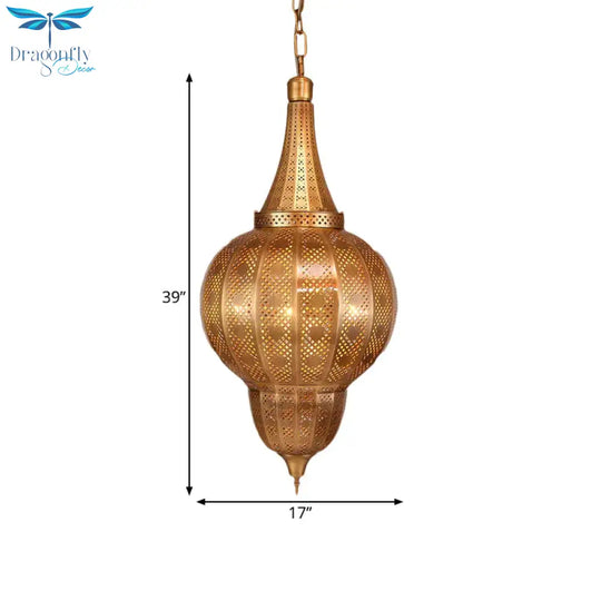 Brass Sphere Pendant Chandelier Arabian Metal 7 Lights Restaurant Hanging Ceiling Light