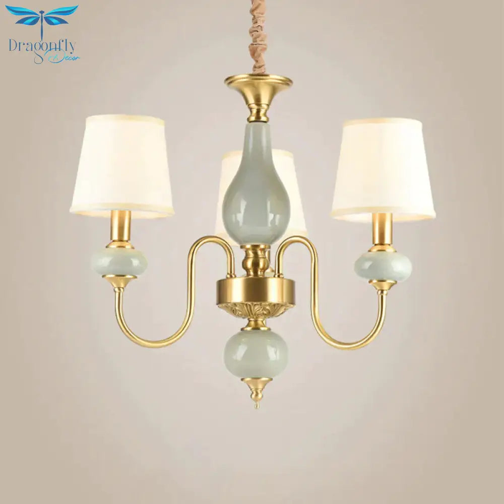 Brass Swooping Arm Chandelier Lighting Fixture Classic Metal 3 Lights Dining Room Hanging Lamp With