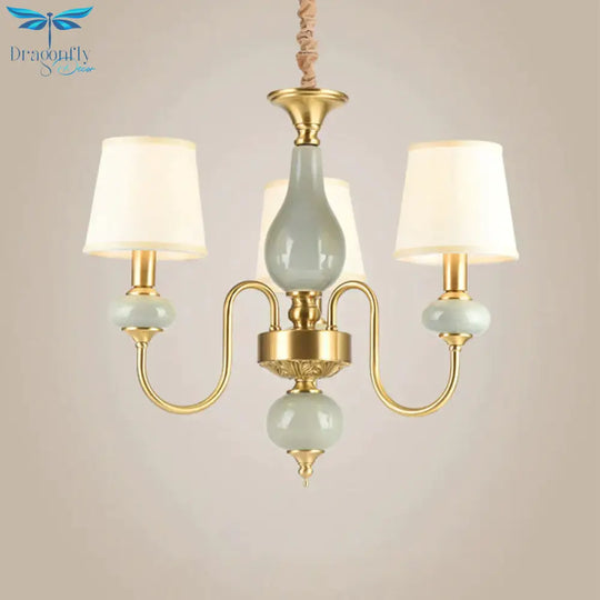 Brass Swooping Arm Chandelier Lighting Fixture Classic Metal 3 Lights Dining Room Hanging Lamp With