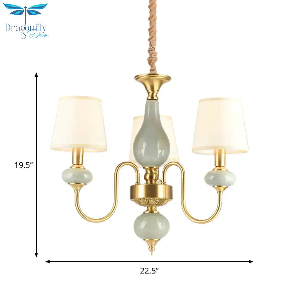 Brass Swooping Arm Chandelier Lighting Fixture Classic Metal 3 Lights Dining Room Hanging Lamp With
