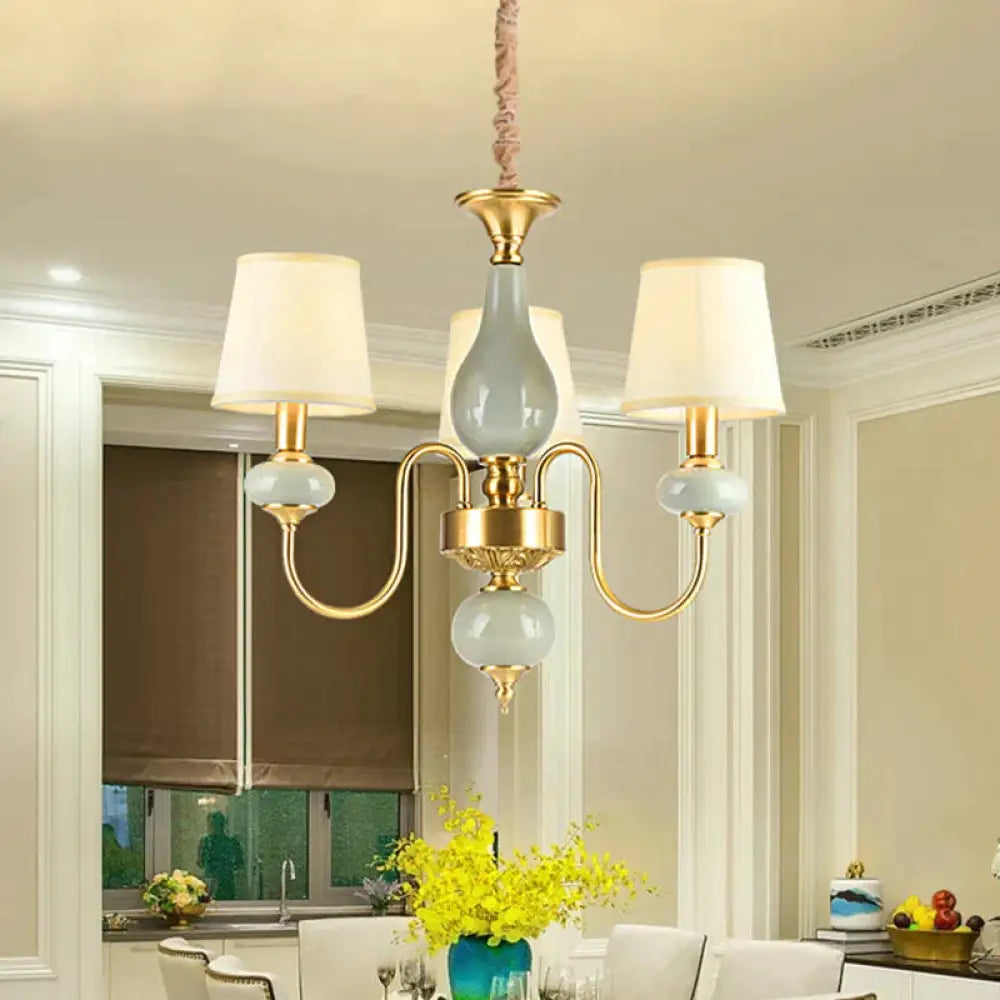 Brass Swooping Arm Chandelier Lighting Fixture Classic Metal 3 Lights Dining Room Hanging Lamp With