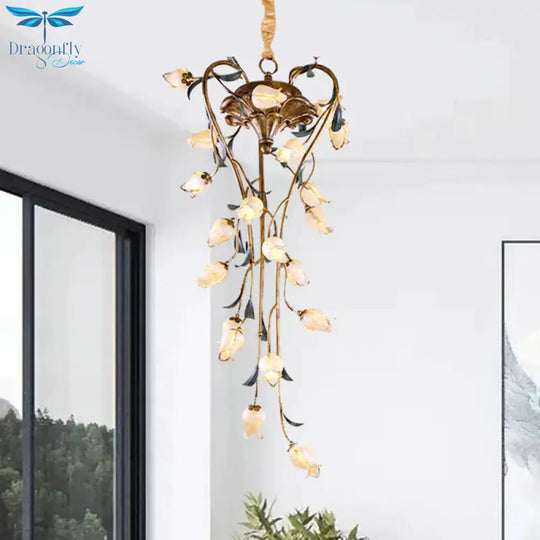 Brass Tulip Hanging Chandelier American Garden Metal 21 Lights Restaurant Led Ceiling Pendant