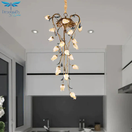 Brass Tulip Hanging Chandelier American Garden Metal 21 Lights Restaurant Led Ceiling Pendant
