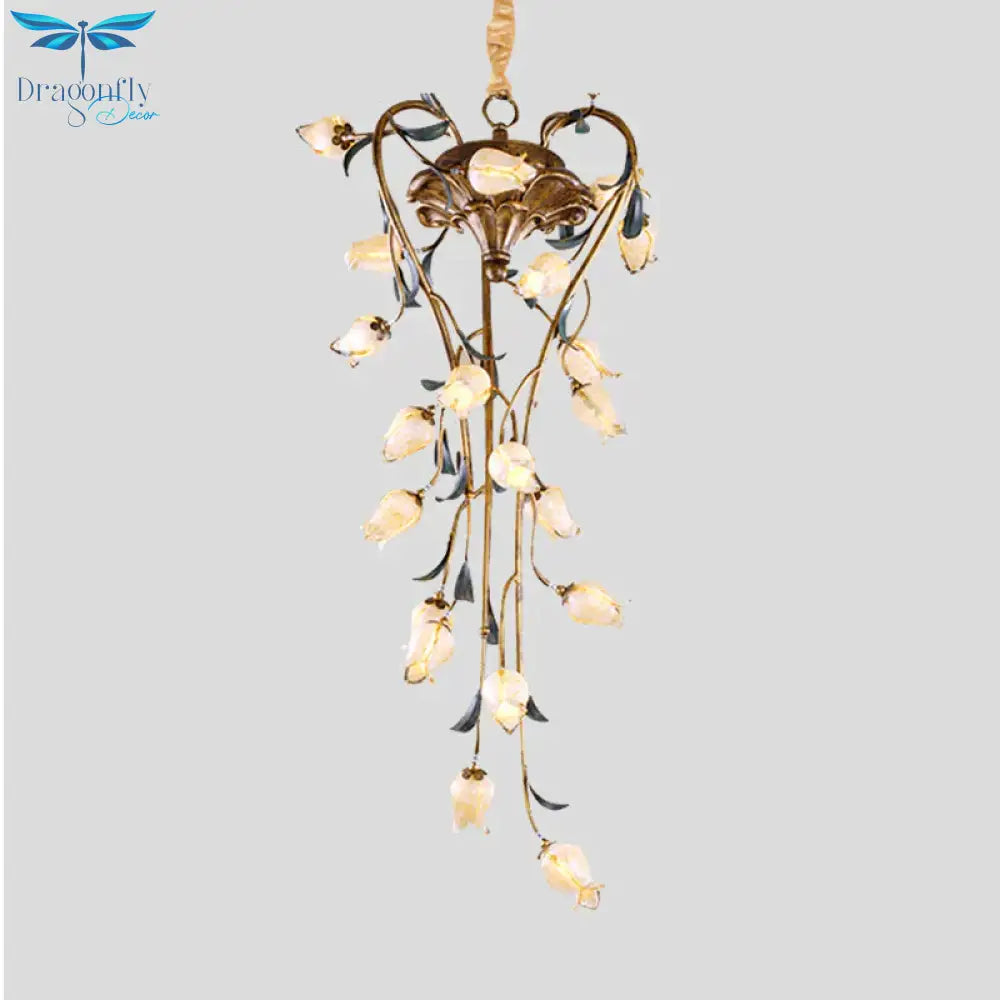 Brass Tulip Hanging Chandelier American Garden Metal 21 Lights Restaurant Led Ceiling Pendant