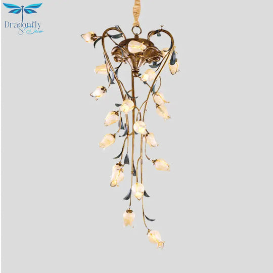 Brass Tulip Hanging Chandelier American Garden Metal 21 Lights Restaurant Led Ceiling Pendant