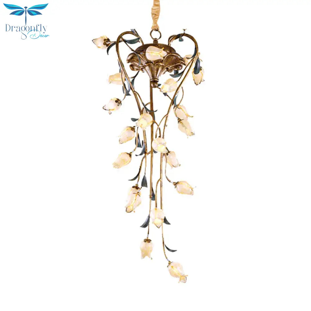 Brass Tulip Hanging Chandelier American Garden Metal 21 Lights Restaurant Led Ceiling Pendant