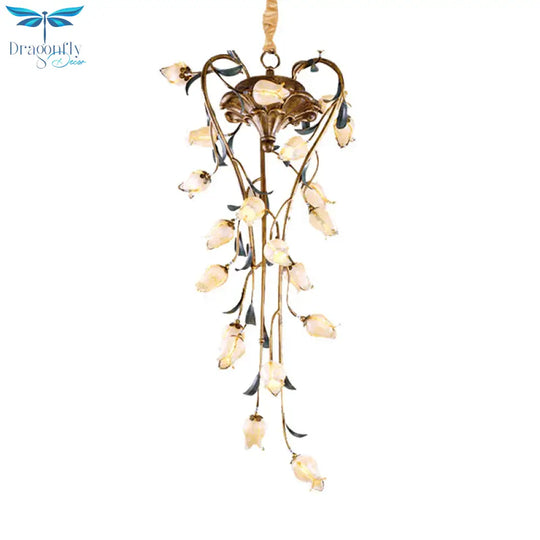 Brass Tulip Hanging Chandelier American Garden Metal 21 Lights Restaurant Led Ceiling Pendant