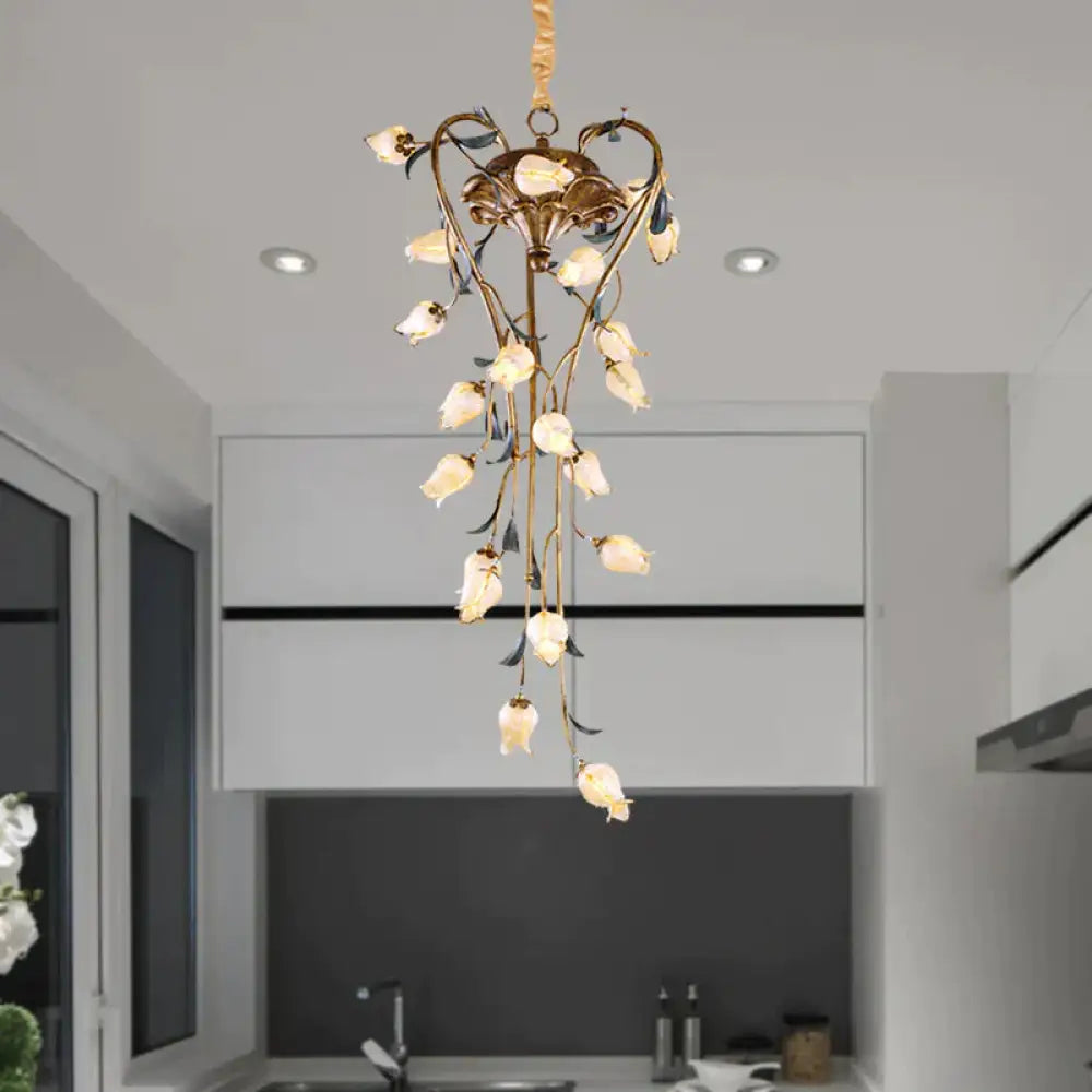 Brass Tulip Hanging Chandelier American Garden Metal 21 Lights Restaurant Led Ceiling Pendant