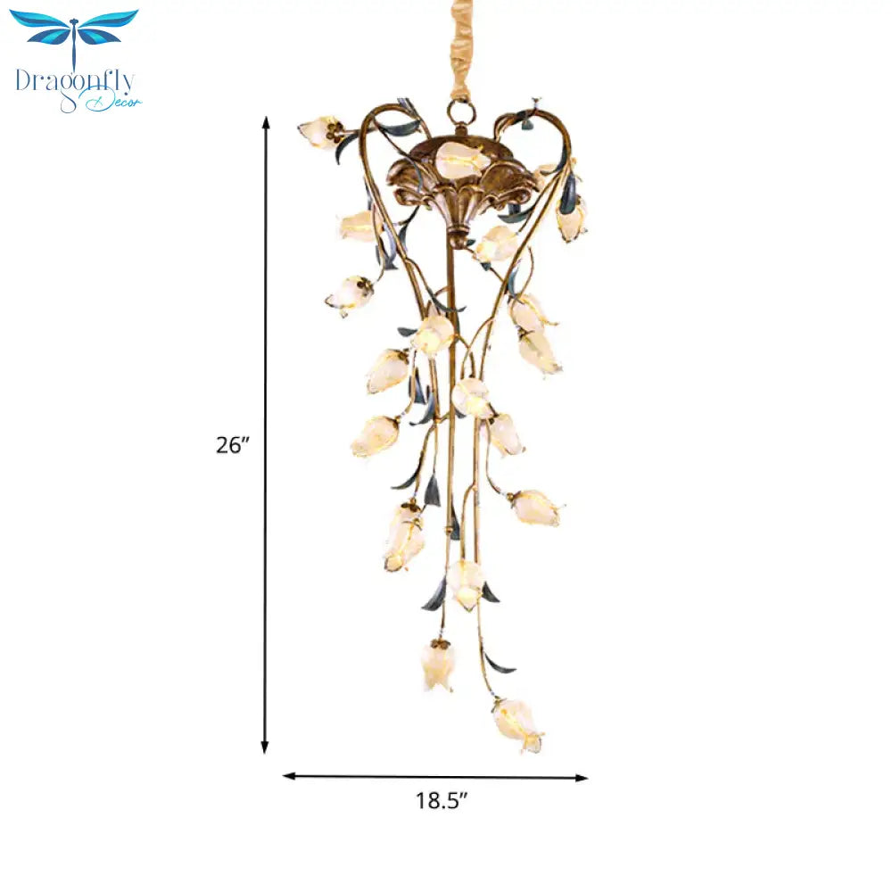 Brass Tulip Hanging Chandelier American Garden Metal 21 Lights Restaurant Led Ceiling Pendant